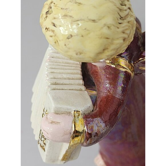 Vintage Holland Mold Ceramic Angel Figurine Playing Accordion‎ Iridescent Glaze - Picture 8 of 13